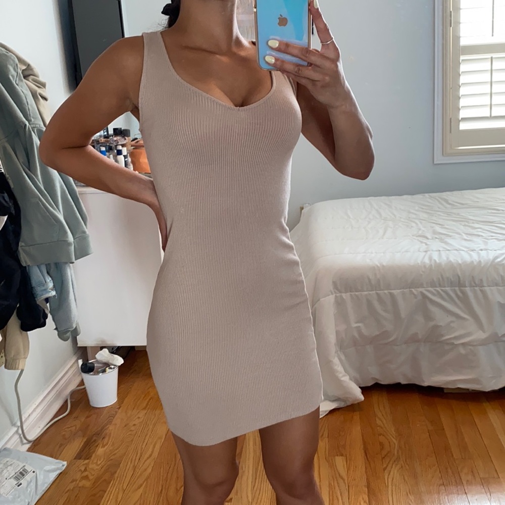 Beige ribbed tank dress